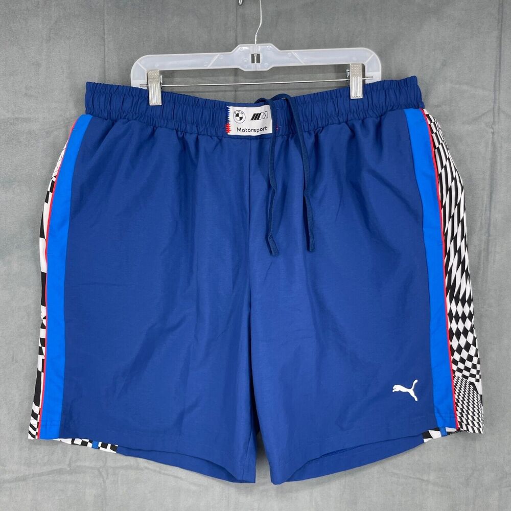Puma BMV Motorsport Shorts Mens XXL Blue Logo Pull On Lightweight Printed